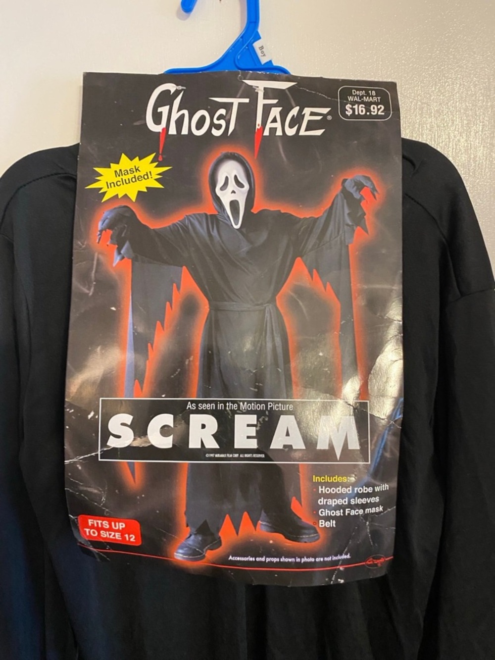 NEW VTG 1997 Fun World Scream Ghost Face Mask Costume Fits Up To Size 12 Child